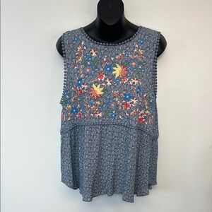 Heyson Blue Floral Paisley Sleeveless Blouse size Large